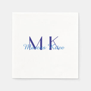 Serviette En Papier monogramme simple personnalisé nom bleu ret