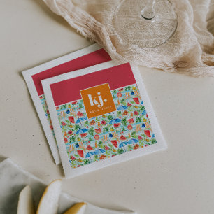 Serviette En Papier Monogramme stylé d'été amusant