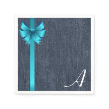 Monogramme sur Denim avec ruban bleu