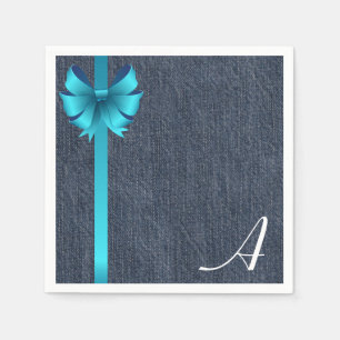 Serviette En Papier Monogramme sur Denim avec ruban bleu