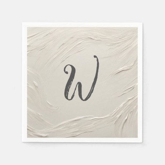 Serviette En Papier Monogramme sur texture ivoire abstraite (Devant)