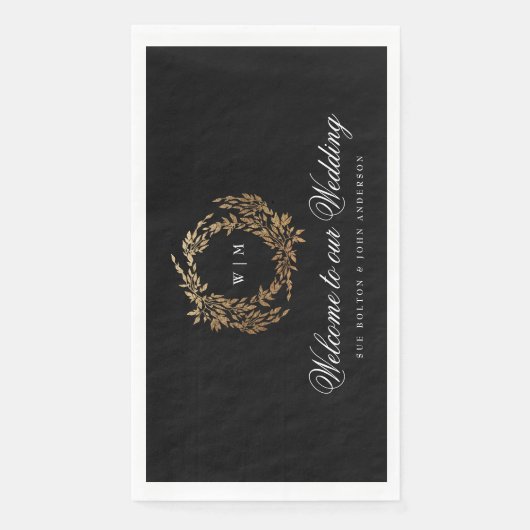 Serviette En Papier Monogramme traditionnel Noir Crest Mariage classiq (Devant)