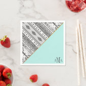 Serviette En Papier Monogramme tribal aztèque noir turquoise (En situation)