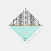 Serviette En Papier Monogramme tribal aztèque noir turquoise (Coin)