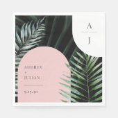 Serviette En Papier Monogramme Tropical Blush Pink Arch Feuilles (Devant)