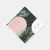 Serviette En Papier Monogramme Tropical Blush Pink Arch Feuilles (Coin)