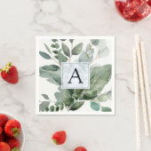 Serviette En Papier Monogramme Tropical Green Eucalyptus Mariage (En situation)