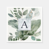 Serviette En Papier Monogramme Tropical Green Eucalyptus Mariage (Devant)
