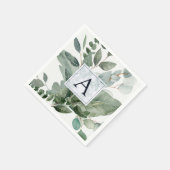 Serviette En Papier Monogramme Tropical Green Eucalyptus Mariage (Coin)