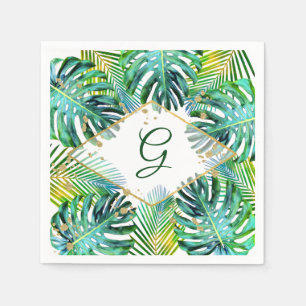 Serviette En Papier Monogramme Tropical Palm Leaf Typographie tendance