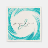 Serviette En Papier Monogramme Turquoise Swirl Art Abstrait (Devant)