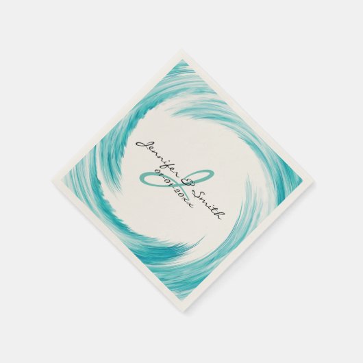 Serviette En Papier Monogramme Turquoise Swirl Art Abstrait (Coin)