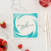 Serviette En Papier Monogramme Turquoise Swirl Art Abstrait (En situation)