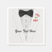 Serviette En Papier Monogramme Tuxedo blanc avec Rose (Devant)