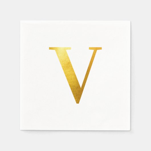 Serviette En Papier Monogramme V en Or Classique (Devant)