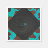 Serviette En Papier Monogramme Vache Impression Brown et Turquoise (Devant)