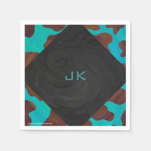 Serviette En Papier Monogramme Vache Impression Brown et Turquoise