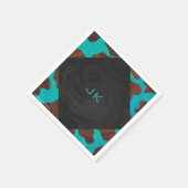 Serviette En Papier Monogramme Vache Impression Brown et Turquoise (Coin)