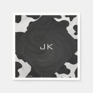 Serviette En Papier Monogramme vache noir et blanc