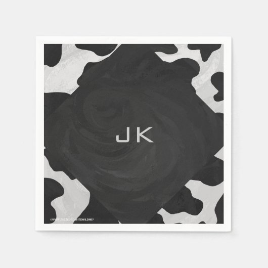 Serviette En Papier Monogramme vache noir et blanc (Devant)