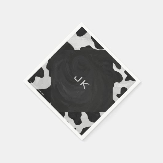 Serviette En Papier Monogramme vache noir et blanc (Coin)