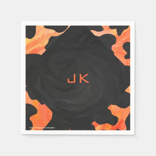 Serviette En Papier Monogramme vache noir et orange Impression (Devant)