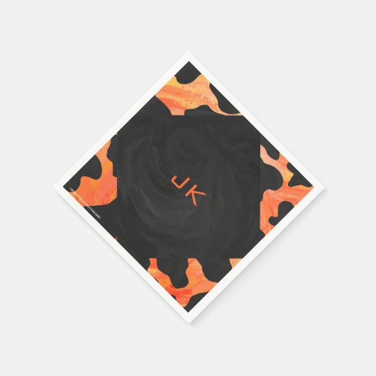 Serviette En Papier Monogramme vache noir et orange Impression (Coin)
