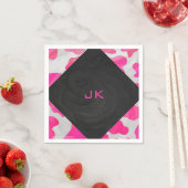 Serviette En Papier Monogramme Vache rose et blanc chaud (En situation)