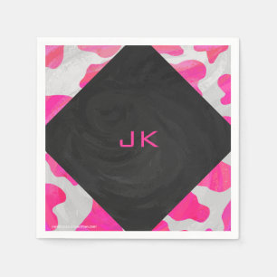 Serviette En Papier Monogramme Vache rose et blanc chaud