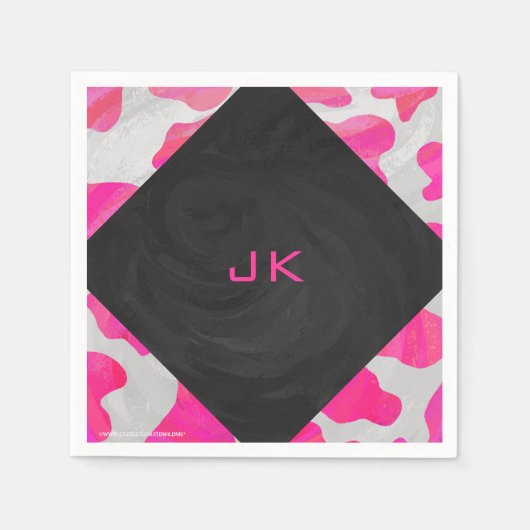 Serviette En Papier Monogramme Vache rose et blanc chaud (Devant)