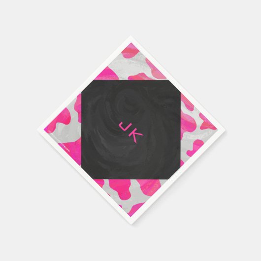 Serviette En Papier Monogramme Vache rose et blanc chaud (Coin)
