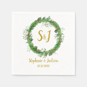 Serviette En Papier Monogramme   Végétal d'hiver Mariage de couronne