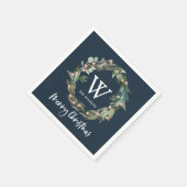 Serviette En Papier Monogramme Verdure couronne Noël Vacances Marine (Coin)