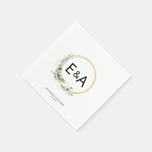 Serviette En Papier Monogramme Verdure Wreaths Eucalyptus Mariage (Coin)