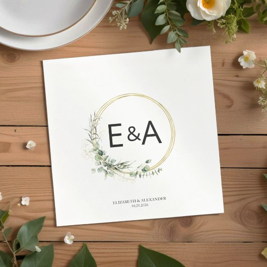 Serviette En Papier Monogramme Verdure Wreaths Eucalyptus Mariage