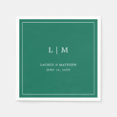 Serviette En Papier Monogramme vert émeraude simple Mariage élégant (Devant)
