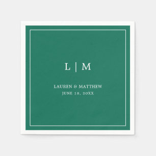 Serviette En Papier Monogramme vert émeraude simple Mariage élégant