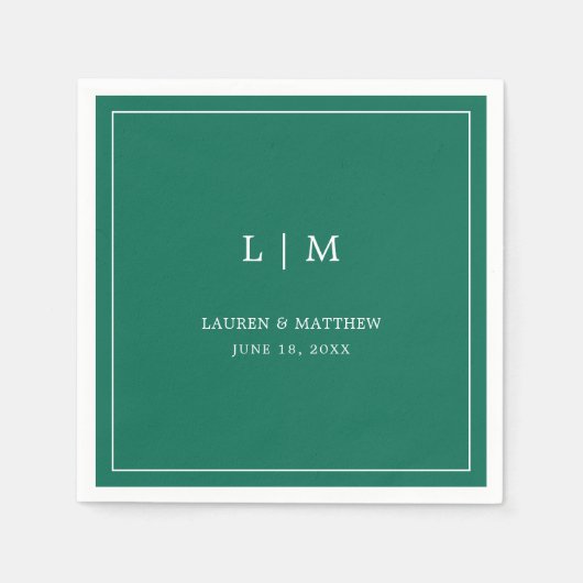 Serviette En Papier Monogramme vert émeraude simple Mariage élégant (Devant)