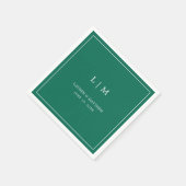 Serviette En Papier Monogramme vert émeraude simple Mariage élégant (Coin)