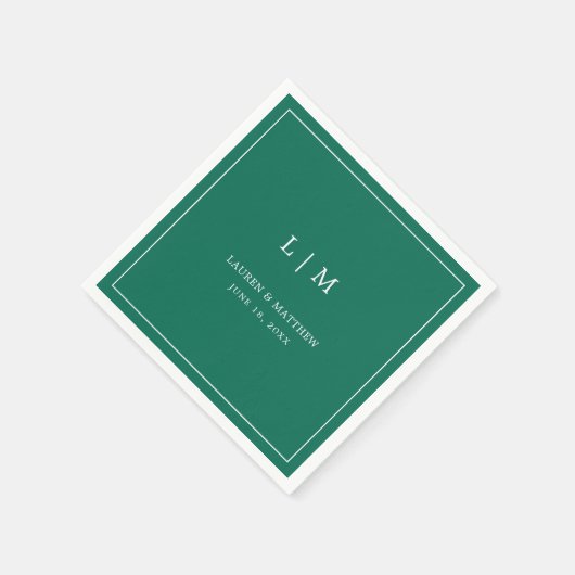 Serviette En Papier Monogramme vert émeraude simple Mariage élégant (Coin)