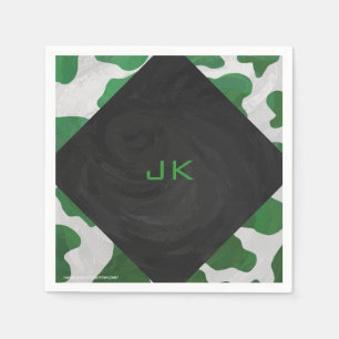 Serviette En Papier Monogramme vert et blanc de vache