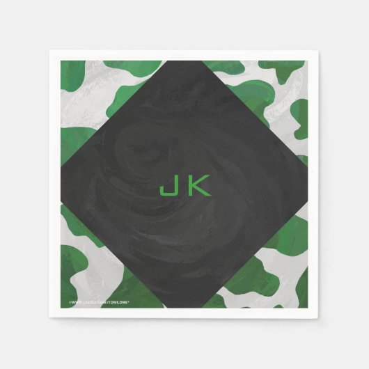 Serviette En Papier Monogramme vert et blanc de vache (Devant)
