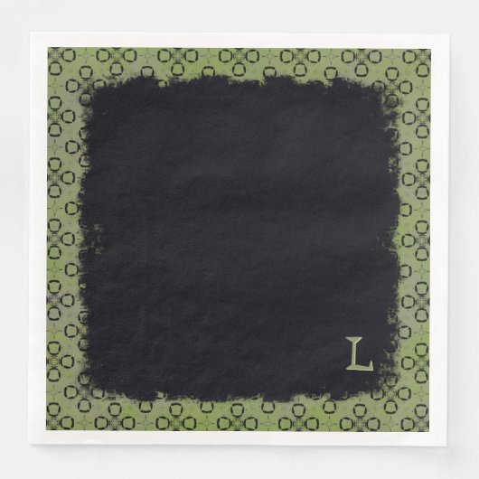 Serviette En Papier Monogramme Vert et noir Motif rétro (Devant)