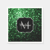 Serviette En Papier Monogramme vert foncé faux parties scintillant sci (Devant)