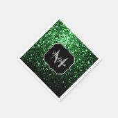 Serviette En Papier Monogramme vert foncé faux parties scintillant sci (Coin)