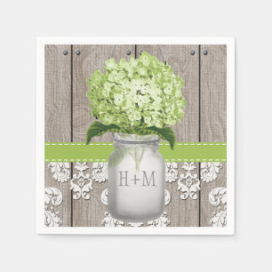 Serviette En Papier Monogramme vert Hydrangea Mason Jar