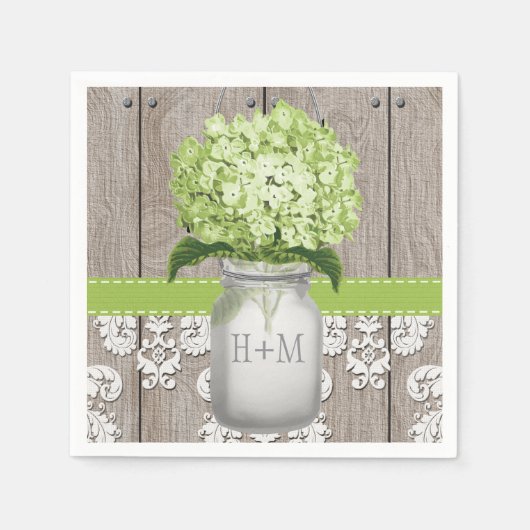 Serviette En Papier Monogramme vert Hydrangea Mason Jar (Devant)