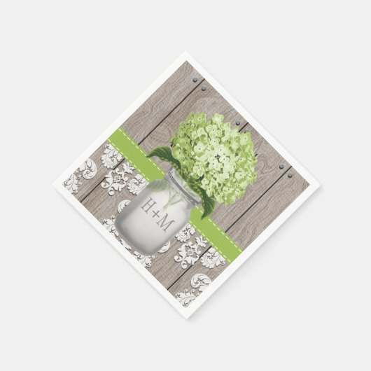Serviette En Papier Monogramme vert Hydrangea Mason Jar (Coin)