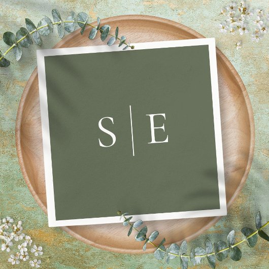 Serviette En Papier Monogramme vert olive moderne minimaliste