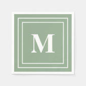 Serviette En Papier Monogramme vert Sage moderne (Devant)